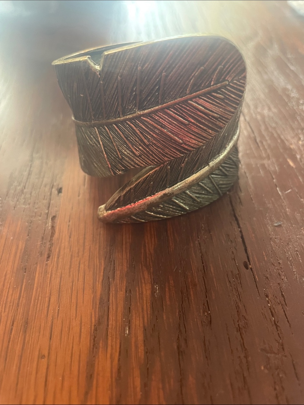 MAntique Brass Feather Cuff Bracelet - Brown